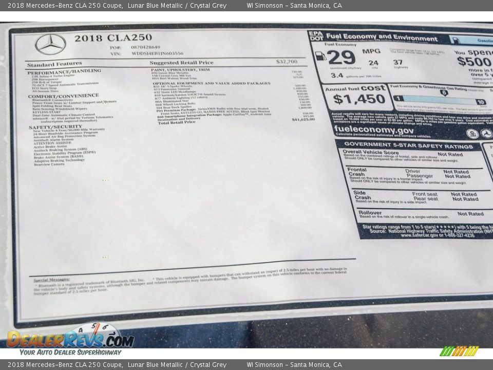 2018 Mercedes-Benz CLA 250 Coupe Lunar Blue Metallic / Crystal Grey Photo #11