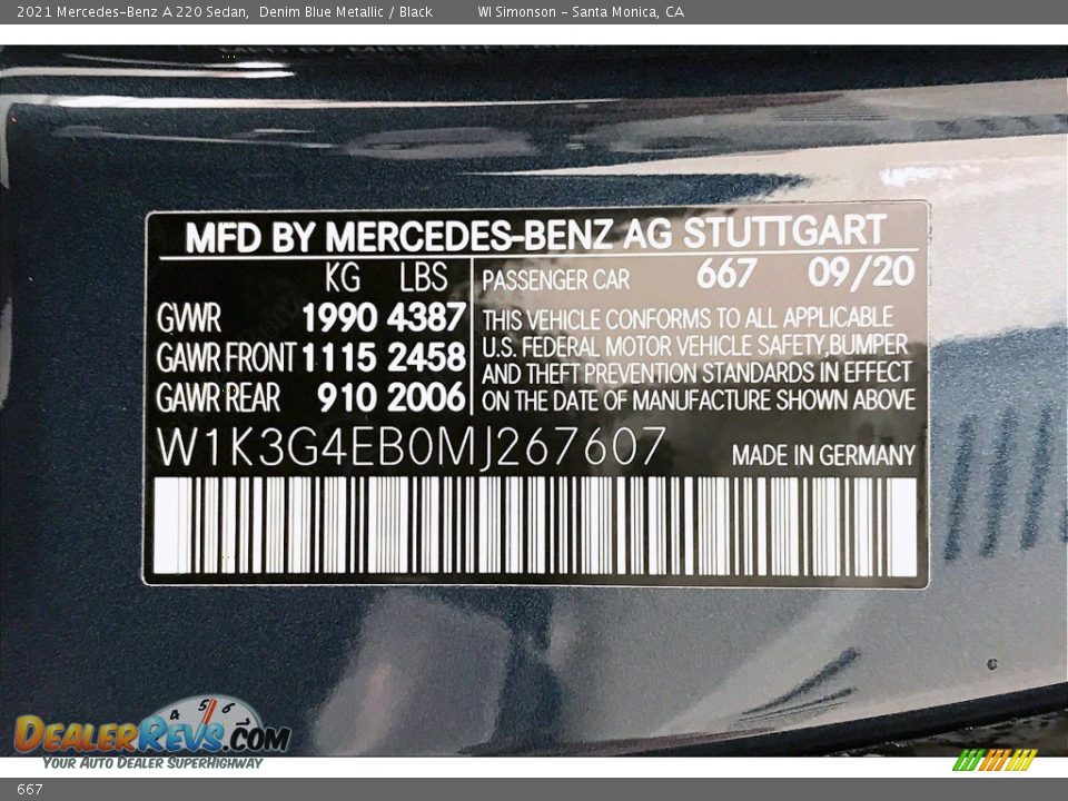 Mercedes-Benz Color Code 667 Denim Blue Metallic