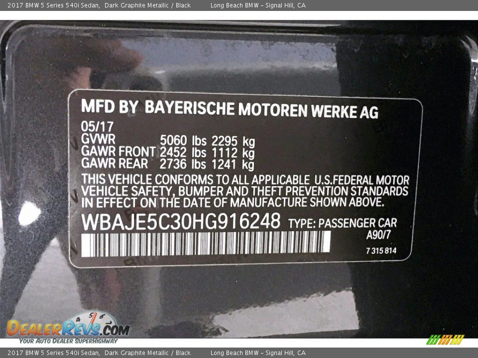 2017 BMW 5 Series 540i Sedan Dark Graphite Metallic / Black Photo #36