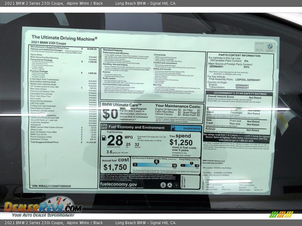 2021 BMW 2 Series 230i Coupe Alpine White / Black Photo #17