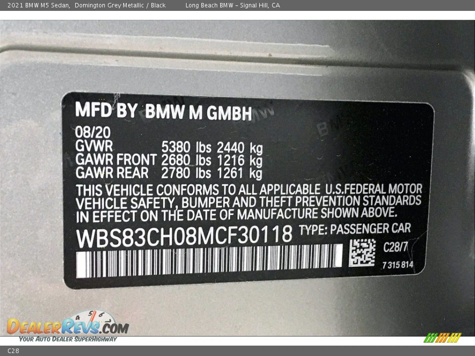 BMW Color Code C28 Domington Grey Metallic