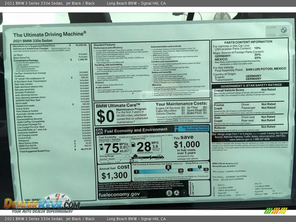 2021 BMW 3 Series 330e Sedan Window Sticker Photo #17