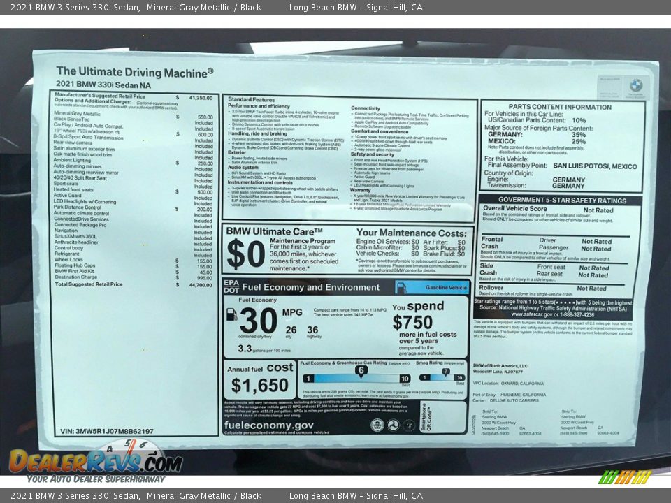 2021 BMW 3 Series 330i Sedan Window Sticker Photo #17