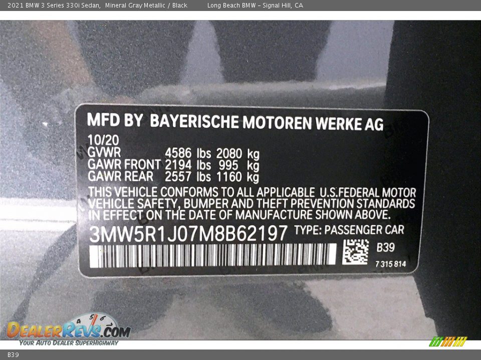 BMW Color Code B39 Mineral Gray Metallic