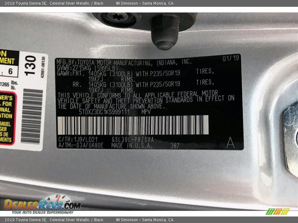 2019 Toyota Sienna SE Celestial Silver Metallic / Black Photo #33