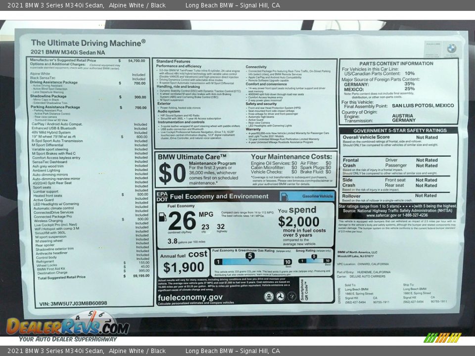 2021 BMW 3 Series M340i Sedan Alpine White / Black Photo #17