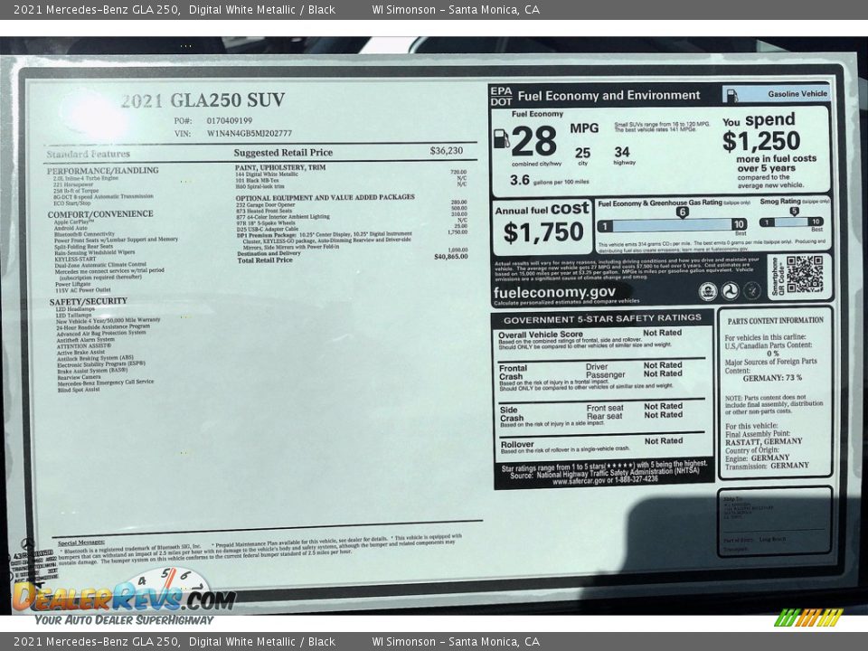 2021 Mercedes-Benz GLA 250 Digital White Metallic / Black Photo #10