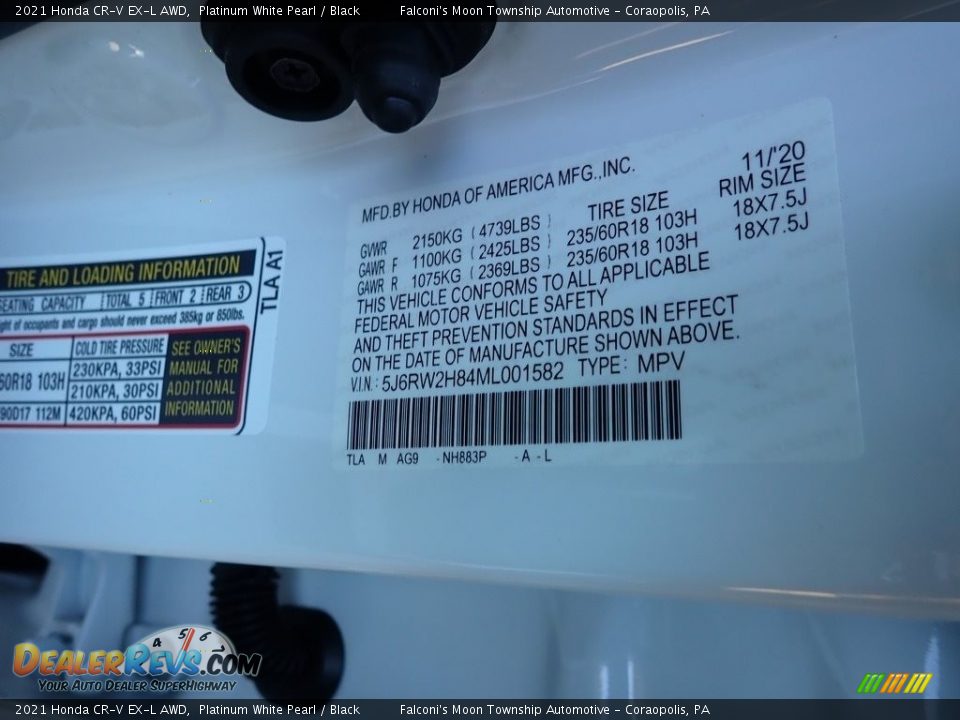 2021 Honda CR-V EX-L AWD Platinum White Pearl / Black Photo #10