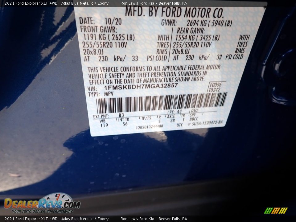2021 Ford Explorer XLT 4WD Atlas Blue Metallic / Ebony Photo #14