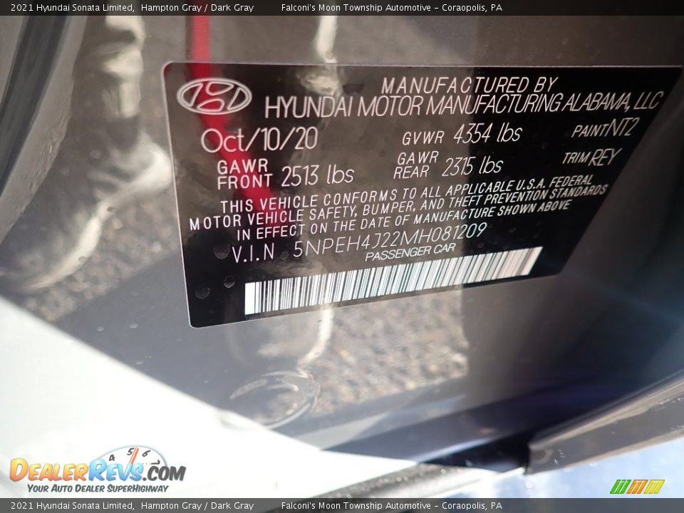 2021 Hyundai Sonata Limited Hampton Gray / Dark Gray Photo #11