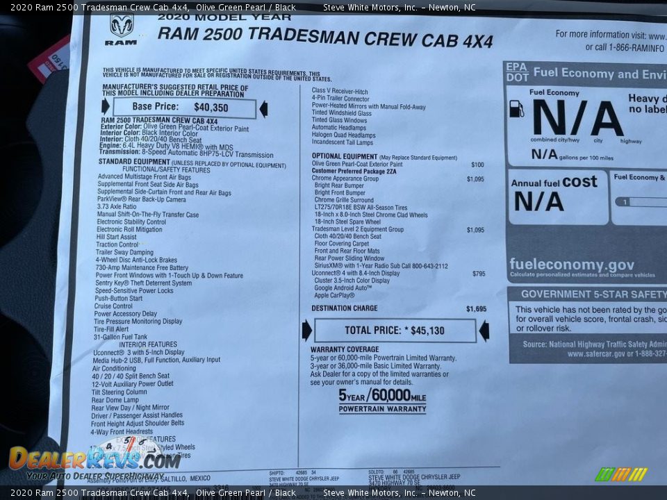 2020 Ram 2500 Tradesman Crew Cab 4x4 Window Sticker Photo #26