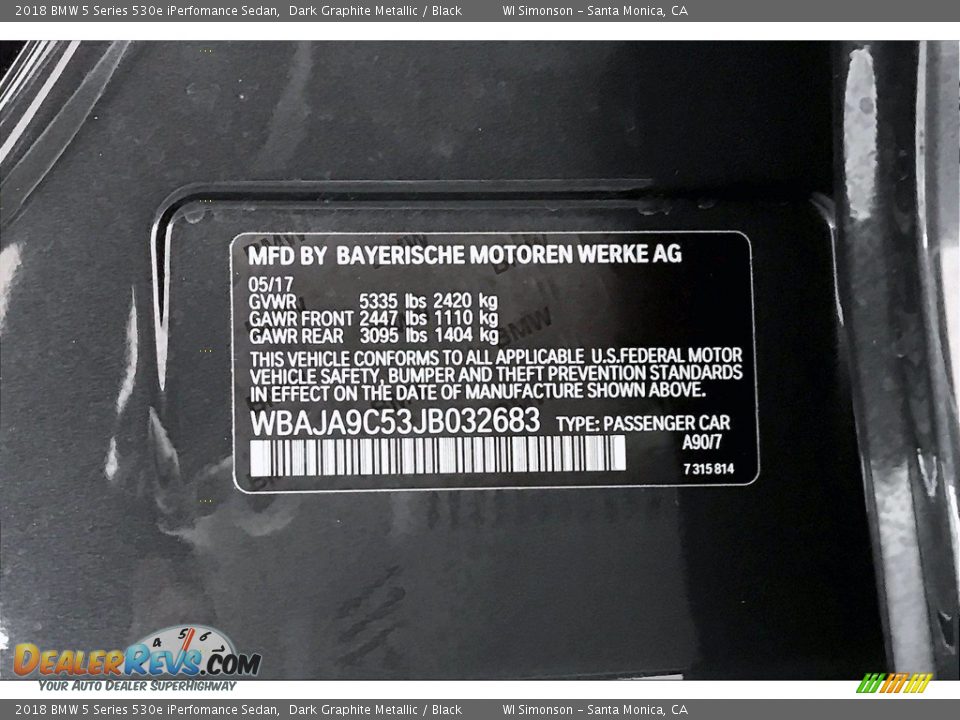 2018 BMW 5 Series 530e iPerfomance Sedan Dark Graphite Metallic / Black Photo #33