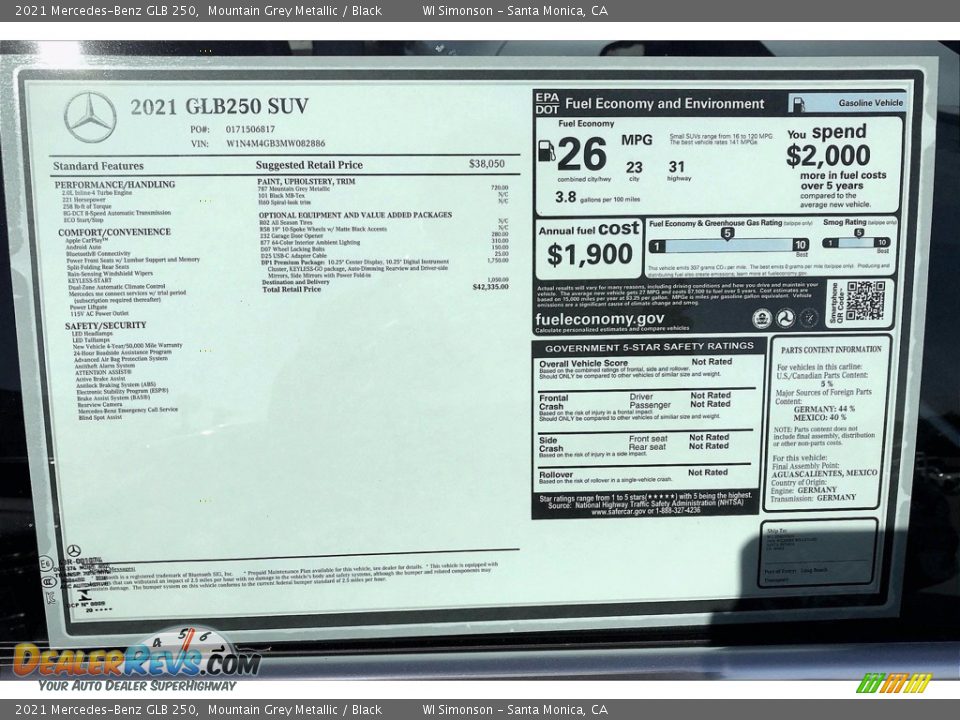 2021 Mercedes-Benz GLB 250 Window Sticker Photo #10