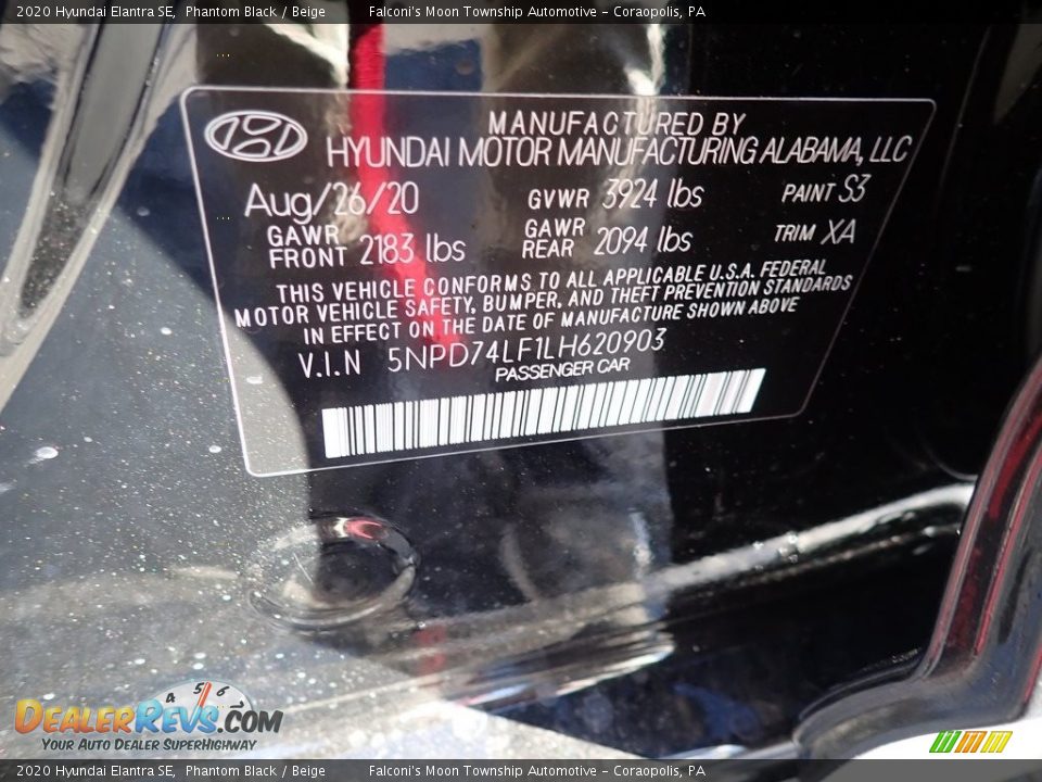 2020 Hyundai Elantra SE Phantom Black / Beige Photo #12