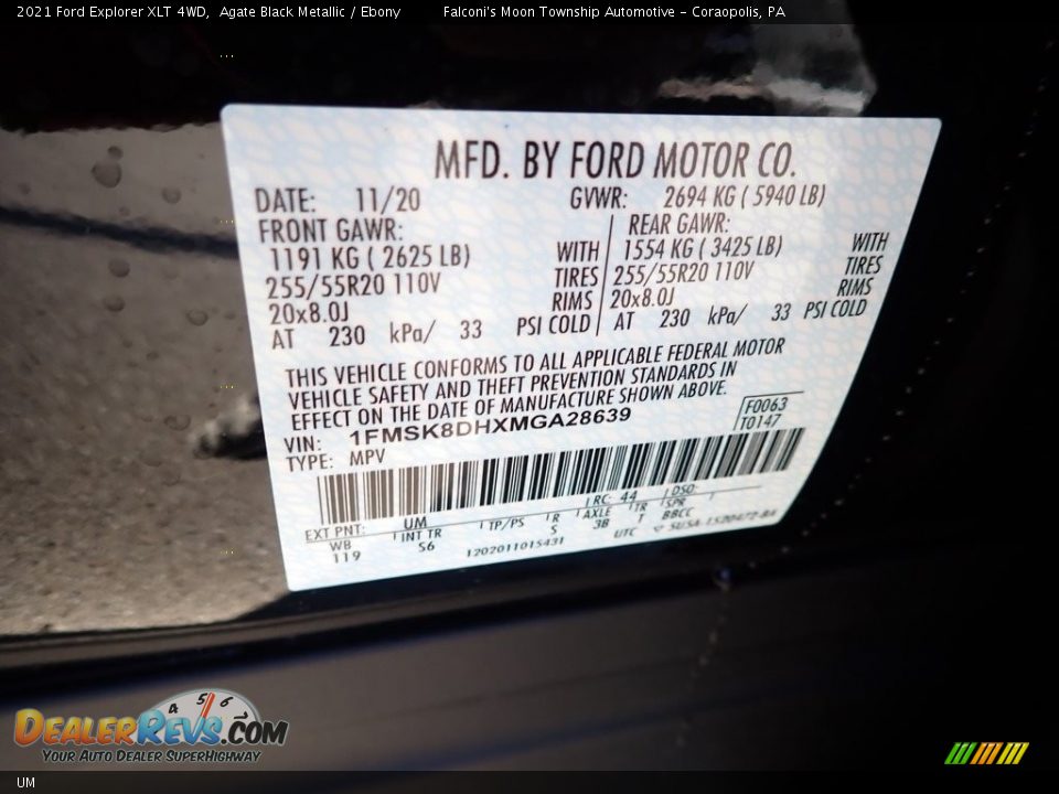 Ford Color Code UM Agate Black Metallic