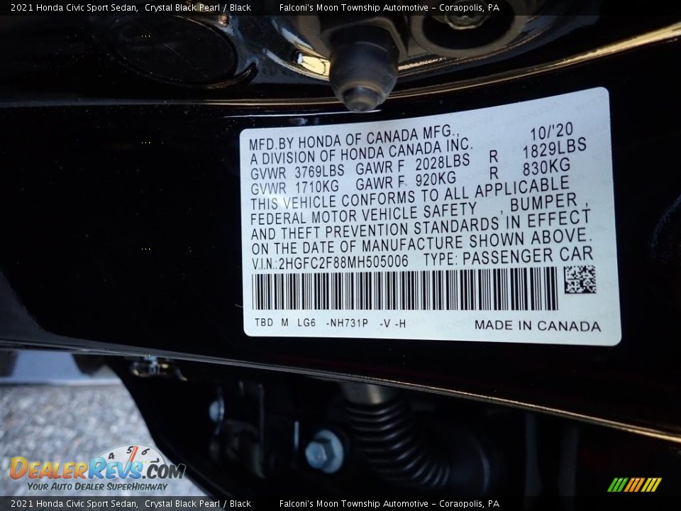 2021 Honda Civic Sport Sedan Crystal Black Pearl / Black Photo #13