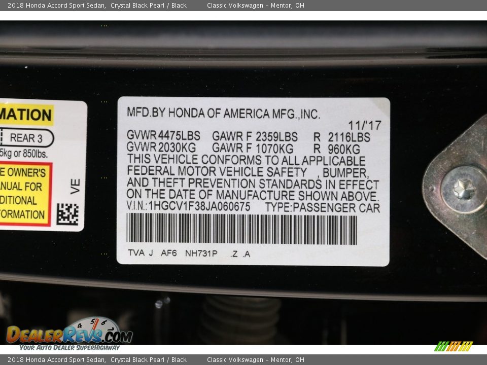 2018 Honda Accord Sport Sedan Crystal Black Pearl / Black Photo #24