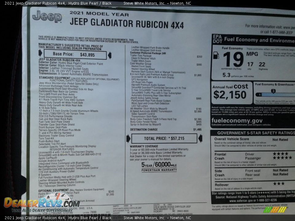 2021 Jeep Gladiator Rubicon 4x4 Window Sticker Photo #30