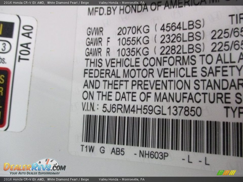 2016 Honda CR-V EX AWD White Diamond Pearl / Beige Photo #18