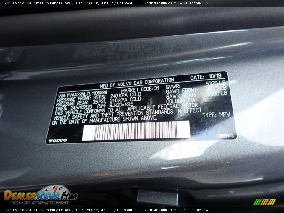 2020 Volvo V90 Cross Country T6 AWD Osmium Grey Metallic / Charcoal Photo #16