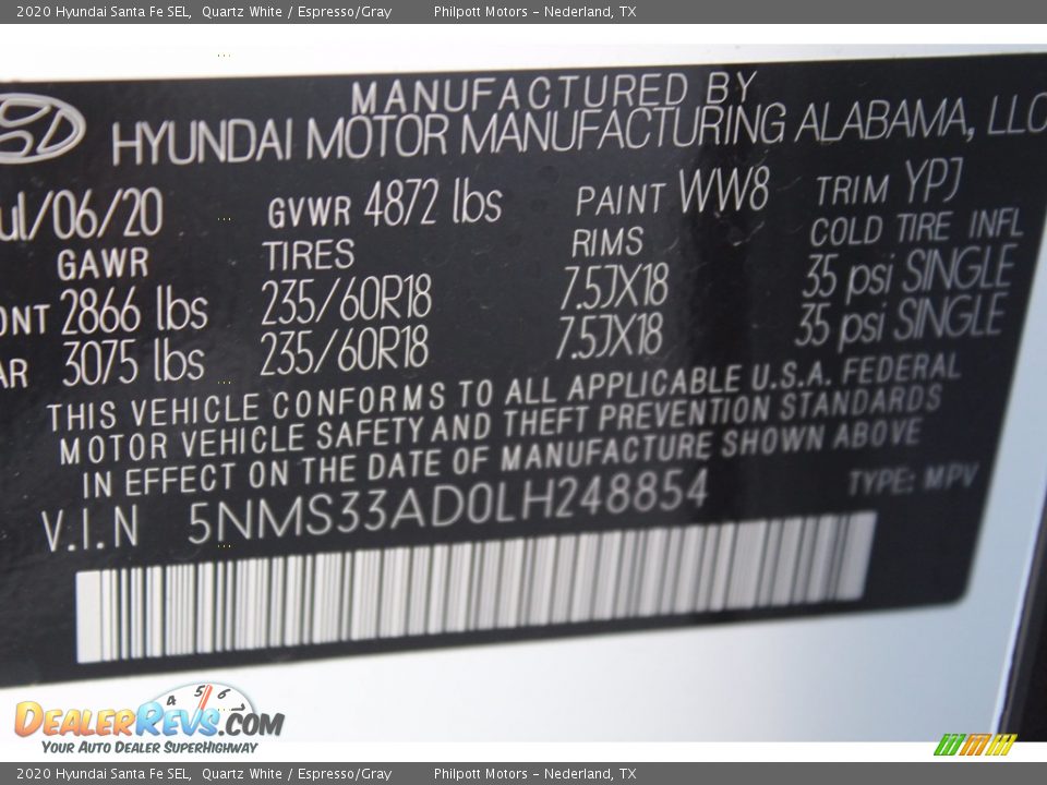 2020 Hyundai Santa Fe SEL Quartz White / Espresso/Gray Photo #25