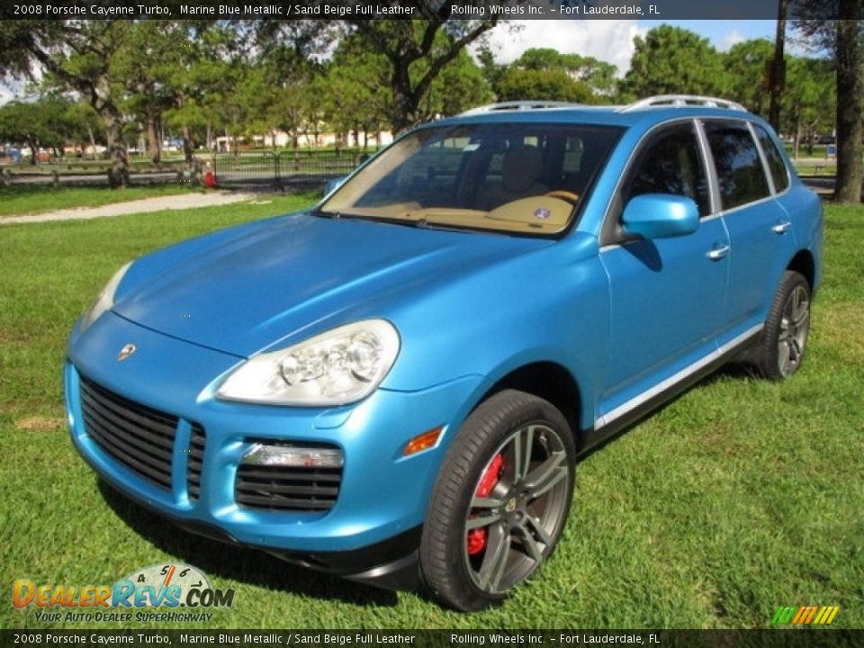 2008 Porsche Cayenne Turbo Marine Blue Metallic / Sand Beige Full Leather Photo #1