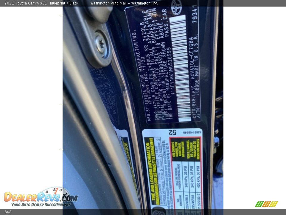 Toyota Color Code 8X8 Blueprint