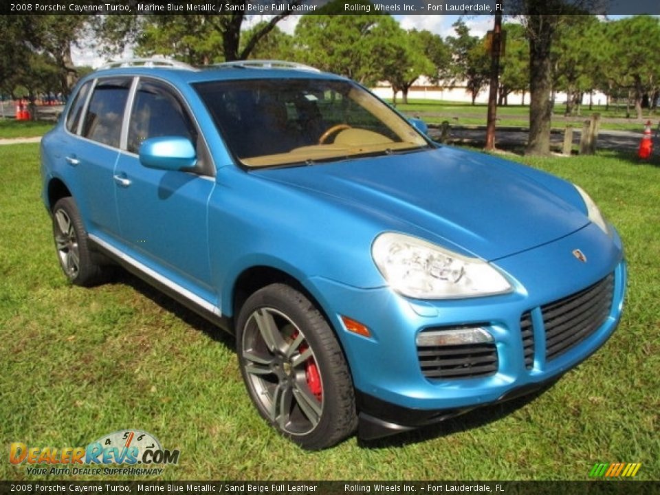 2008 Porsche Cayenne Turbo Marine Blue Metallic / Sand Beige Full Leather Photo #13
