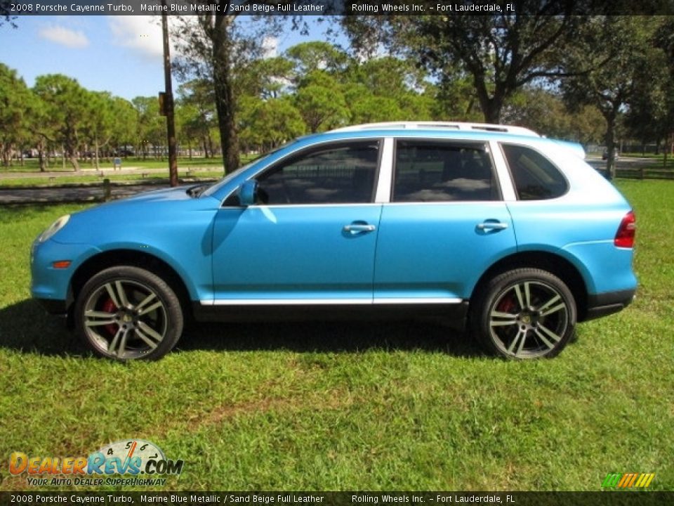 2008 Porsche Cayenne Turbo Marine Blue Metallic / Sand Beige Full Leather Photo #20