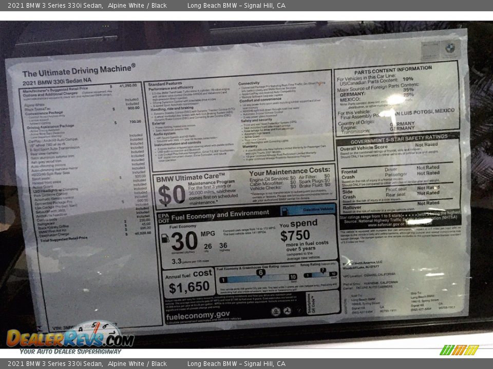 2021 BMW 3 Series 330i Sedan Window Sticker Photo #18