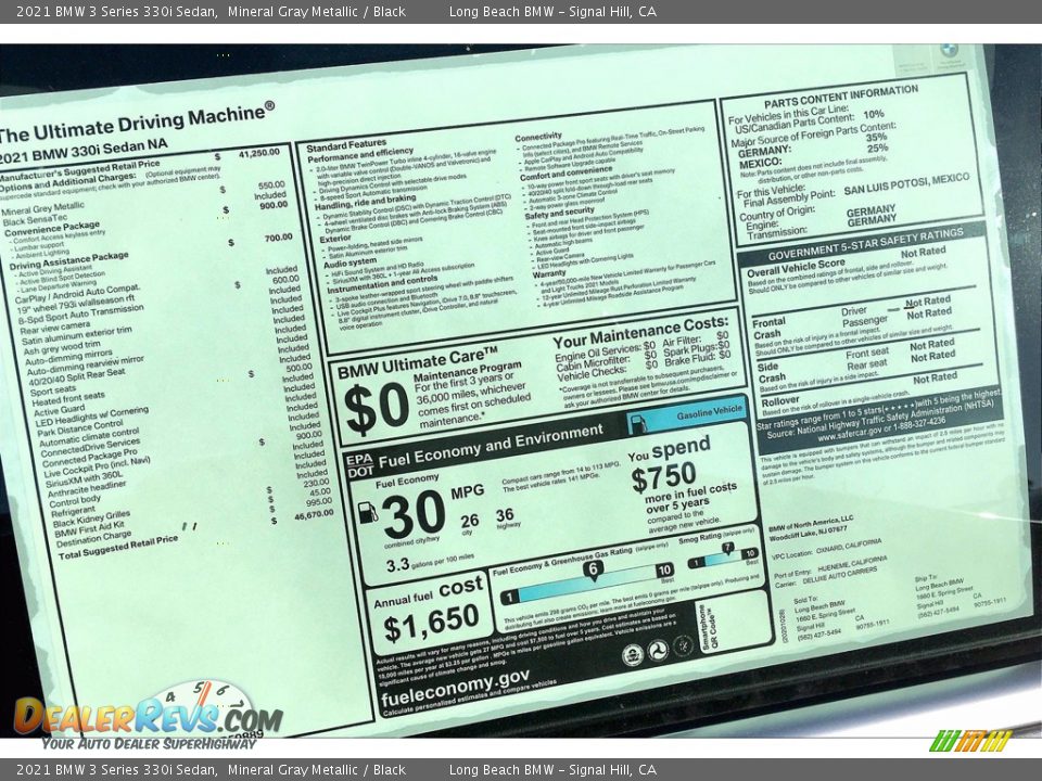 2021 BMW 3 Series 330i Sedan Window Sticker Photo #18