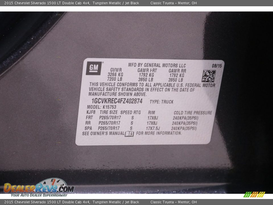 2015 Chevrolet Silverado 1500 LT Double Cab 4x4 Tungsten Metallic / Jet Black Photo #21