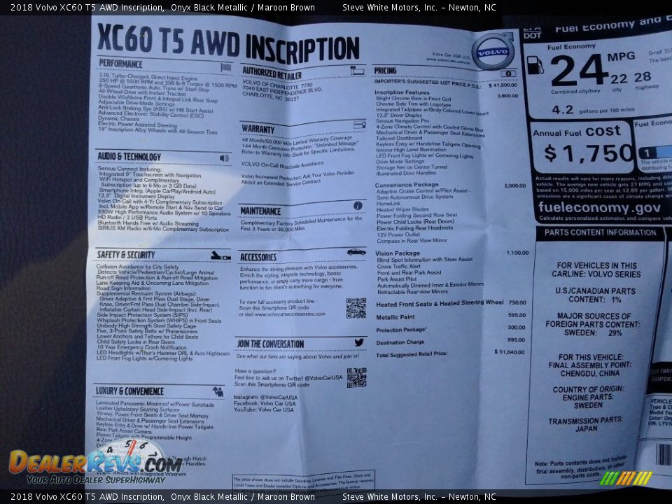 2018 Volvo XC60 T5 AWD Inscription Window Sticker Photo #29