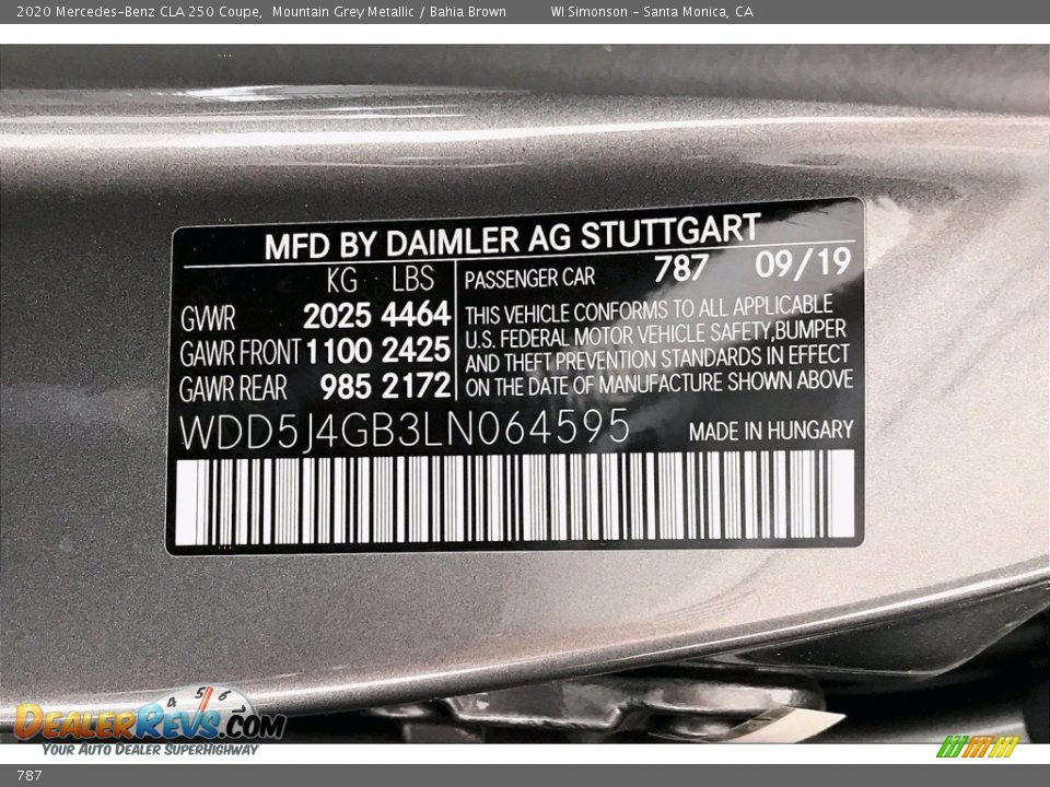 Mercedes-Benz Color Code 787 Mountain Grey Metallic