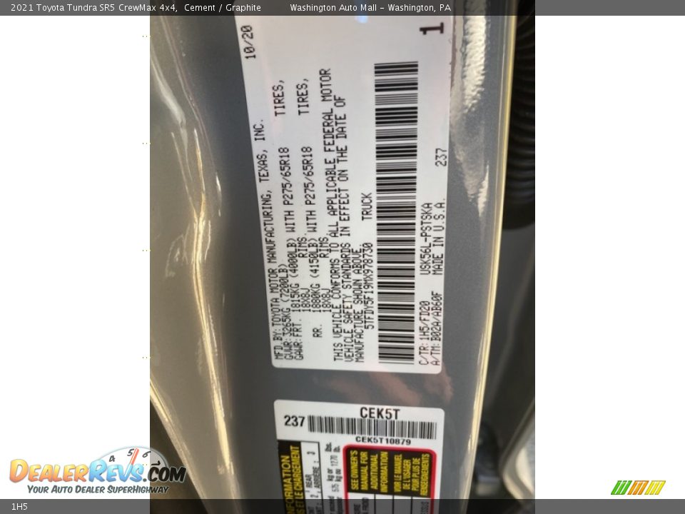 Toyota Color Code 1H5 Cement