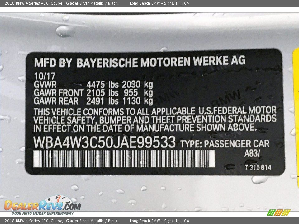 2018 BMW 4 Series 430i Coupe Glacier Silver Metallic / Black Photo #35