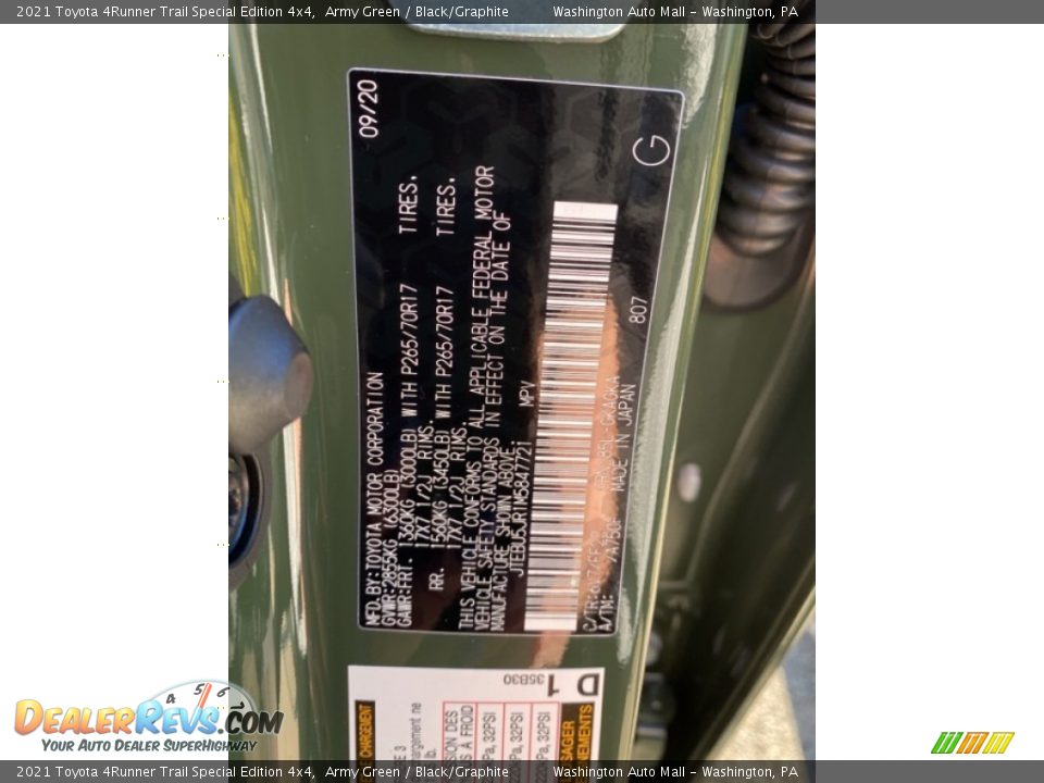 2021 Toyota 4Runner Trail Special Edition 4x4 Army Green / Black/Graphite Photo #33