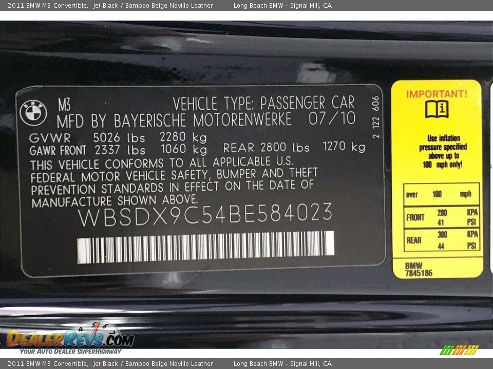 Info Tag of 2011 BMW M3 Convertible Photo #34