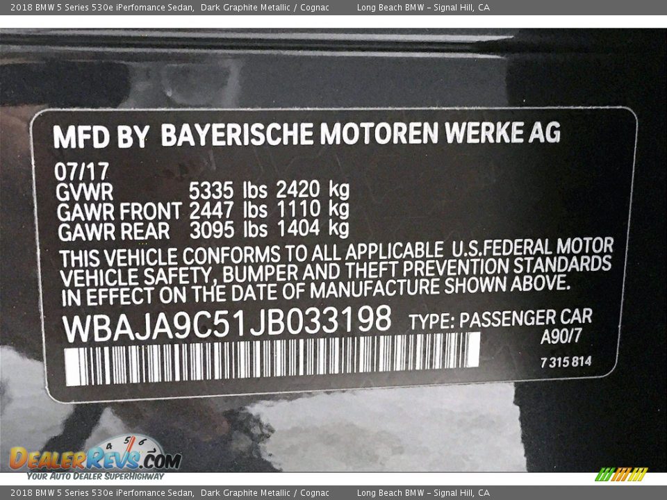 2018 BMW 5 Series 530e iPerfomance Sedan Dark Graphite Metallic / Cognac Photo #36