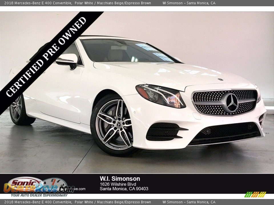 2018 Mercedes-Benz E 400 Convertible Polar White / Macchiato Beige/Espresso Brown Photo #1