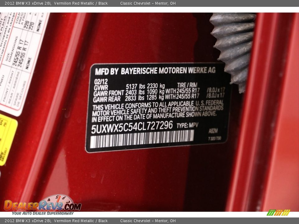 2012 BMW X3 xDrive 28i Vermilion Red Metallic / Black Photo #22