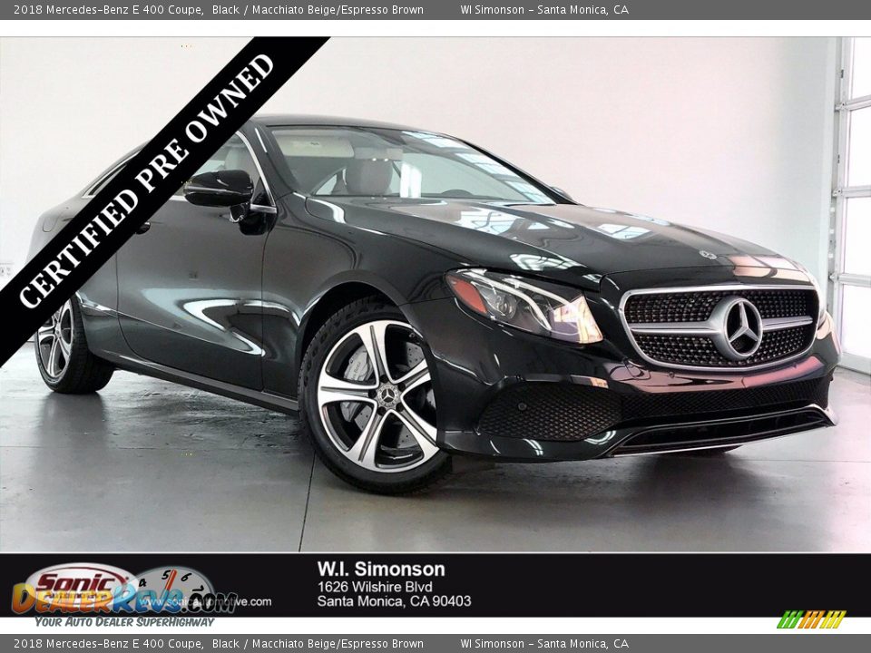 2018 Mercedes-Benz E 400 Coupe Black / Macchiato Beige/Espresso Brown Photo #1