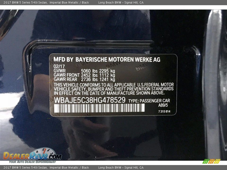 2017 BMW 5 Series 540i Sedan Imperial Blue Metallic / Black Photo #36
