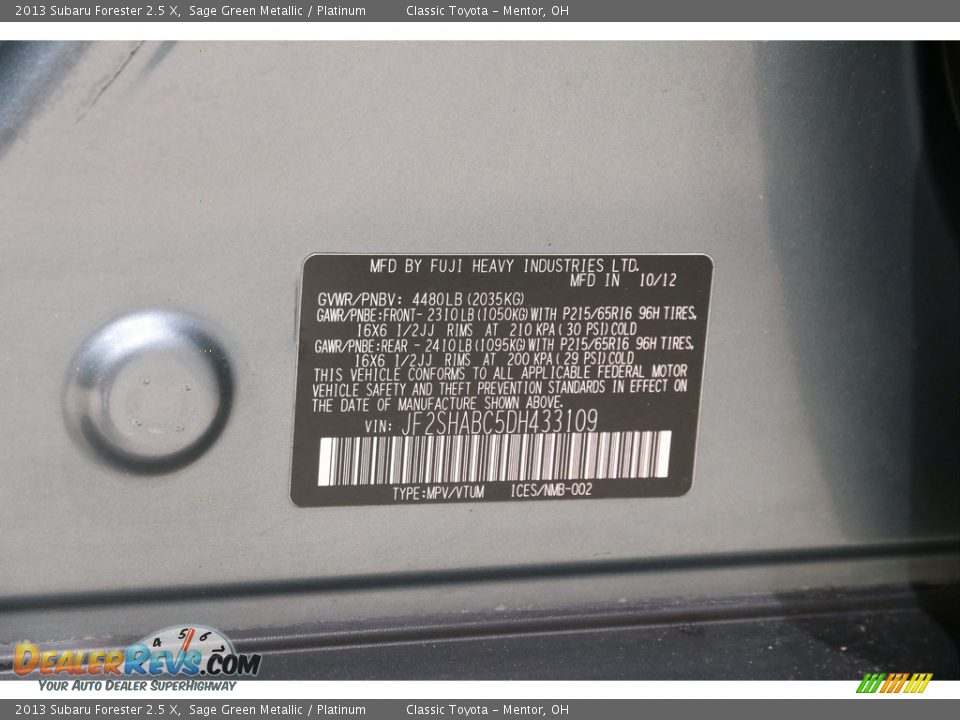 2013 Subaru Forester 2.5 X Sage Green Metallic / Platinum Photo #17