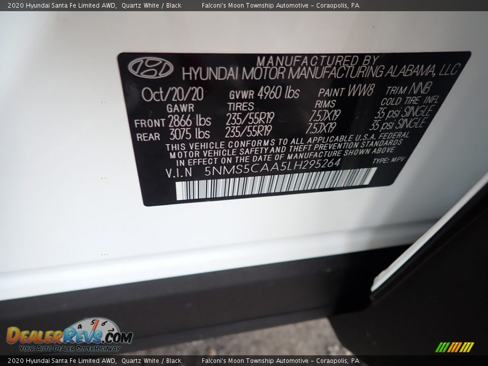 2020 Hyundai Santa Fe Limited AWD Quartz White / Black Photo #12