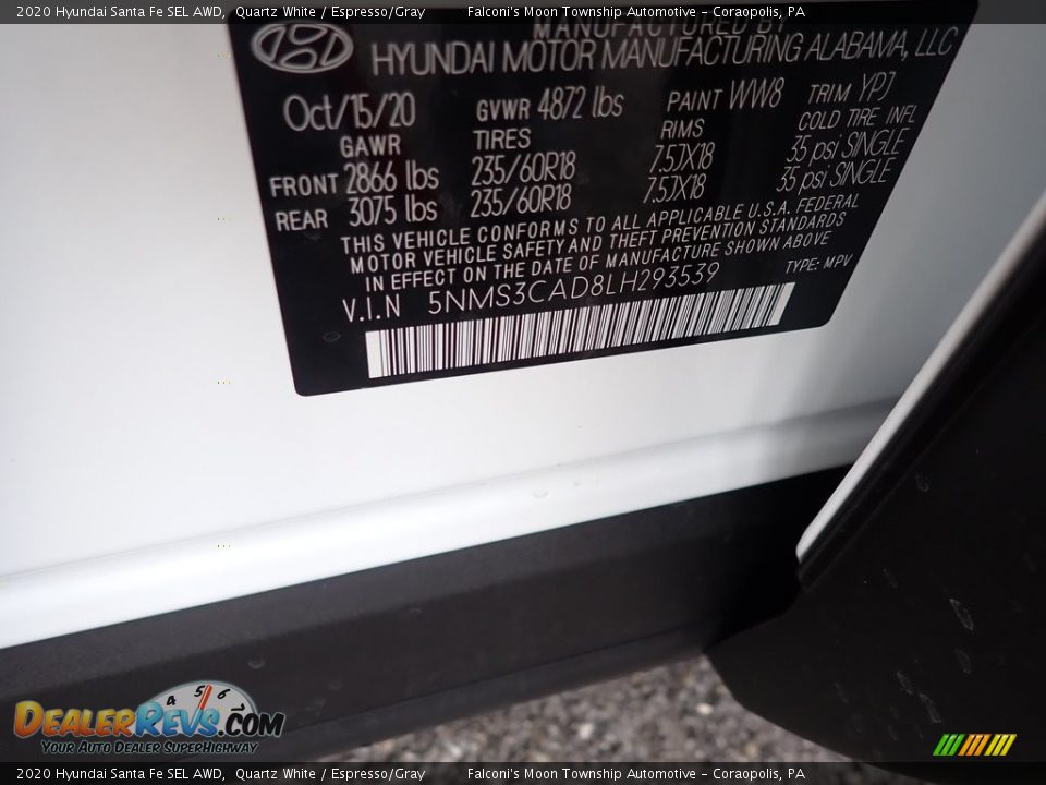 2020 Hyundai Santa Fe SEL AWD Quartz White / Espresso/Gray Photo #11