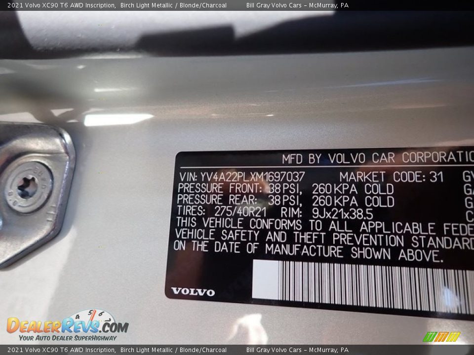2021 Volvo XC90 T6 AWD Inscription Birch Light Metallic / Blonde/Charcoal Photo #10