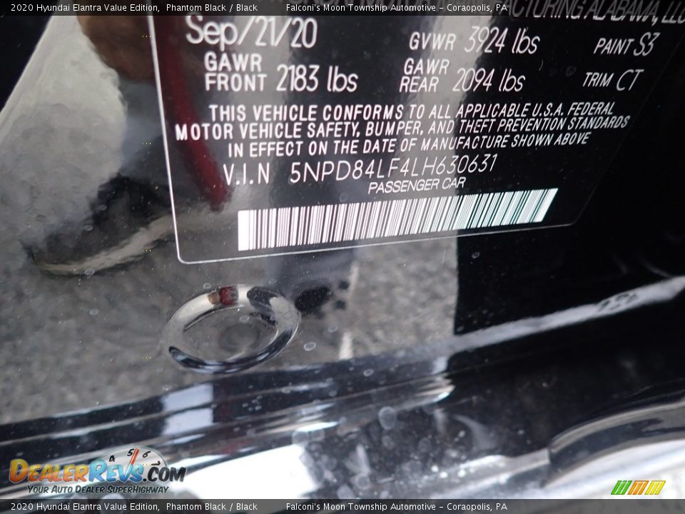 2020 Hyundai Elantra Value Edition Phantom Black / Black Photo #12