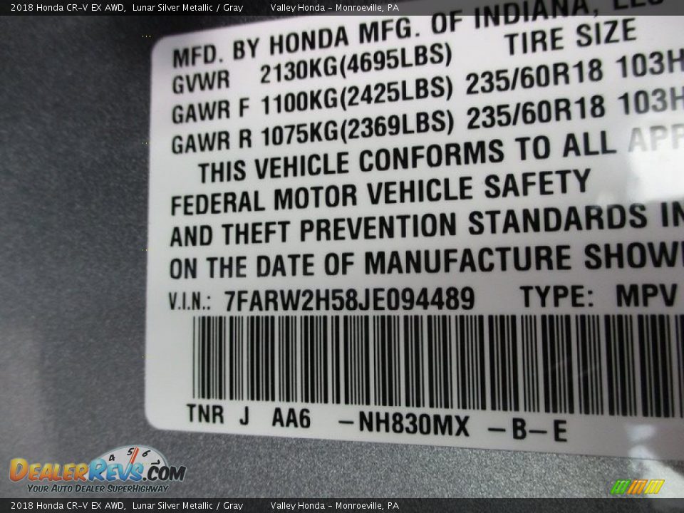 2018 Honda CR-V EX AWD Lunar Silver Metallic / Gray Photo #19