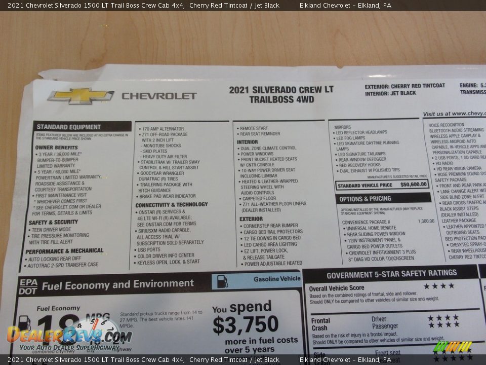 2021 Chevrolet Silverado 1500 LT Trail Boss Crew Cab 4x4 Window Sticker Photo #33